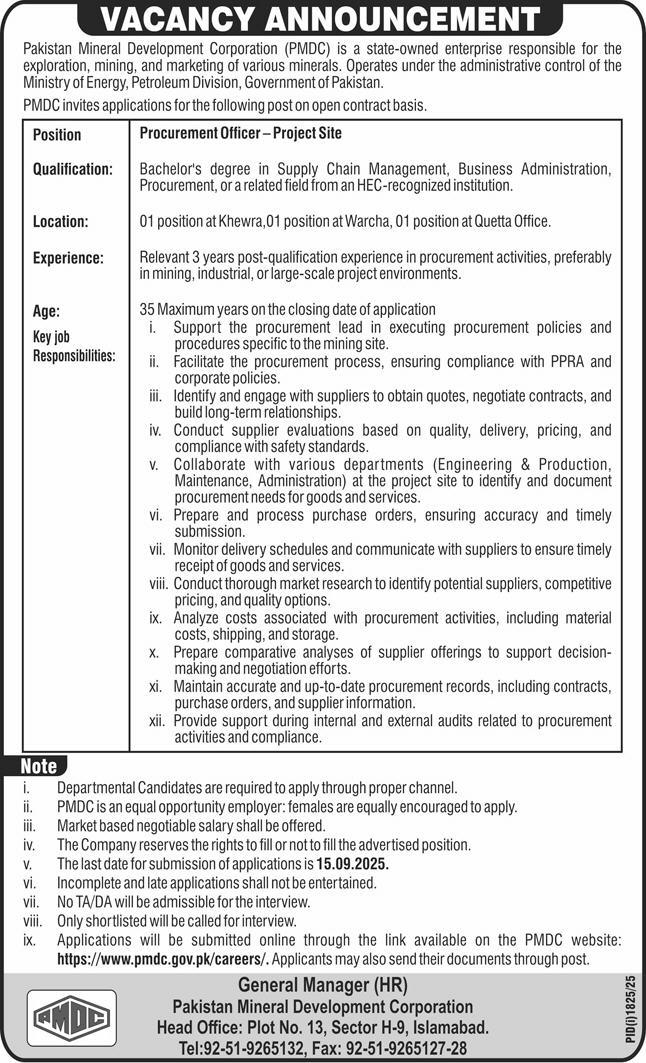 Jobs in Pakistan Mineral Development Corporation Islamabad-1